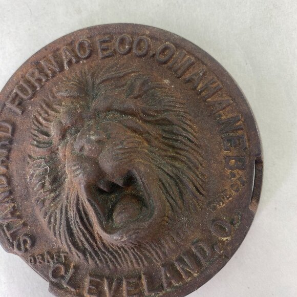 Salvaged Draft Check Cover Lion Head Standard Furnace Omaha NE Advertising - Picture 3 of 10